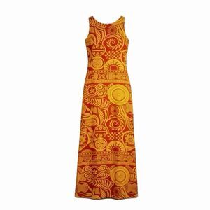 Blue Man Knit Midi High Neck Dress Floral Mandala Orange Yellow G US L am